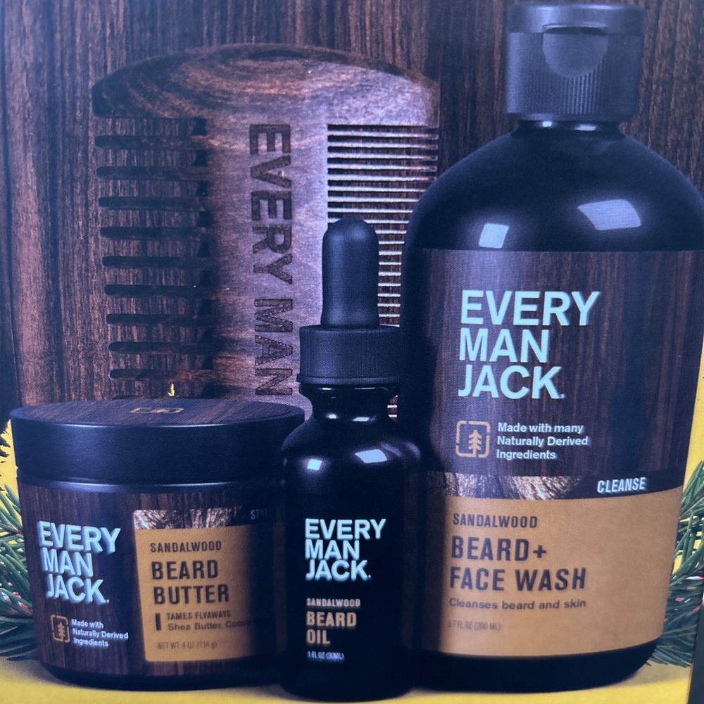 Every Man Jack Sandalwood Beard Grooming Set Beard and Face Wash Beard Oil‎ Comb
